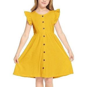 Arshiner Girls Dress Flutter Sleeve A-Line Button Down Sundress Casual Midi Dresses - 1 of 4