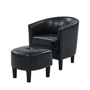 2-Piece Faux Leather Barrel Chair and Ottoman Set, Modern Design with Curved Back, Sturdy Frame and Sleek Black Legs for Stylish Comfort - 1 of 4