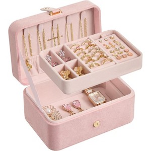 2-Layer Travel Jewelry Case, Portable Organizer with Large Capacity for Earrings, Necklaces & Bracelets, White - 1 of 4