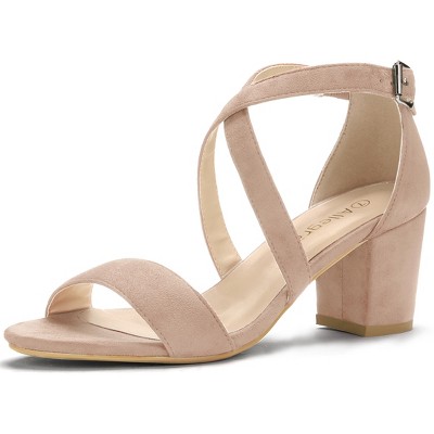 Allegra K Women's Open Toe Crisscross Buckle Ankle Strap Block Heel Sandals