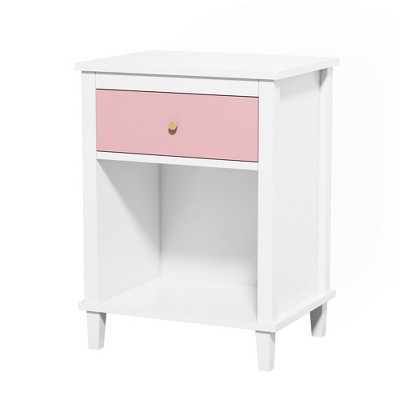 NicBex 15 inch Wide Nightstand with 1 Drawer,Side Table with Round Handle and Wood Legs,Bedside Table for Bedroom,Living Room,Pink/White