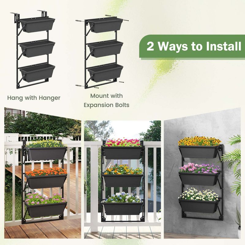Costway Hanging Vertical Planter with 3 Planter Boxes & Detachable Hooks for Flowers, 5 of 11