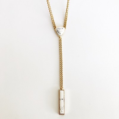 Sanctuary Project by sanctuaire Semi Precious White Howlite Chain Link Y Statement Necklace Gold
