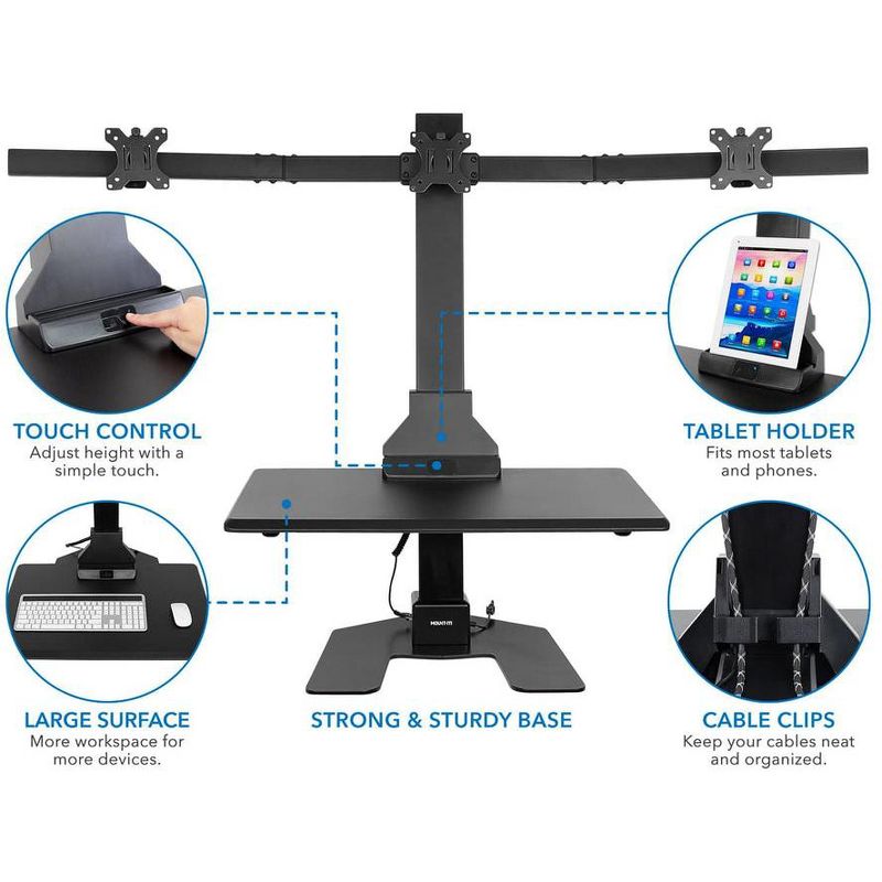 Mount-It! Height Adjustable Converting Triple Monitor Electric Standing Desk Converter | Stand-Up Computer Workstation with Three Monitor Mount, 4 of 9