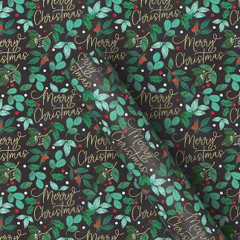 25 sq ft 'Merry Christmas' with Greenery Gift Wrap Green/Black - Wondershop™