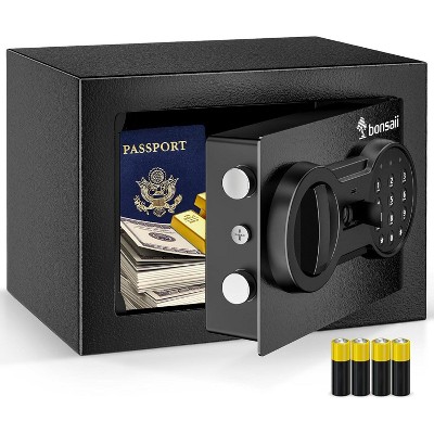 Bonsaii Small Safe, 0.23 Cu Ft Steel Money Safe with Electronic Keypad, Type-C Charge, Keys, Digital Safe for Money, Jewelry, Valuables