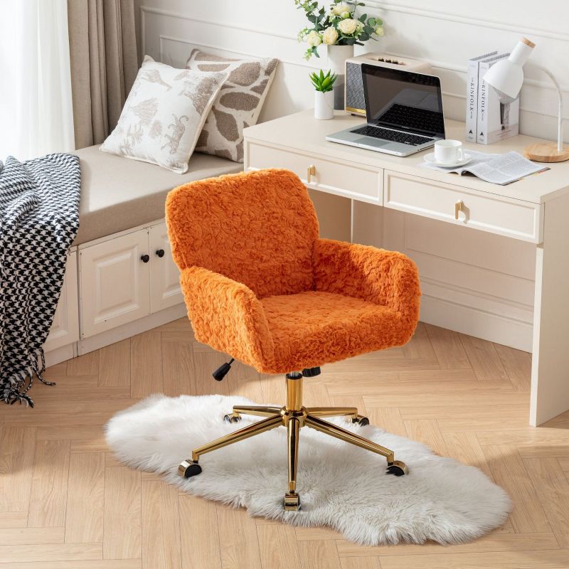 Furniture Office Chair, Artificial rabbit hair Home Office Chair with Golden Metal Base, Adjustable Desk Chair Swivel Vanity Chair-The Pop Home, 2 of 10