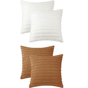 Unique Bargains Plush Faux Fur Solid Striped Soft Sofa Living Room Throw Pillow Covers Pack of 4 - 1 of 4