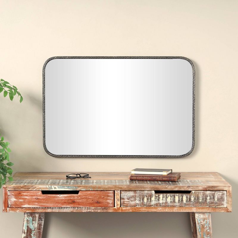 36&#34;x24&#34; Wooden Wall Mirror with Double Layered Linked Chain Frame Silver - Olivia &#38; May, 2 of 9