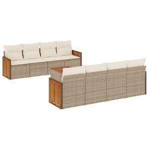 vidaXL 9 Piece Patio Sofa Set with Cushions Beige Poly Rattan - 1 of 4