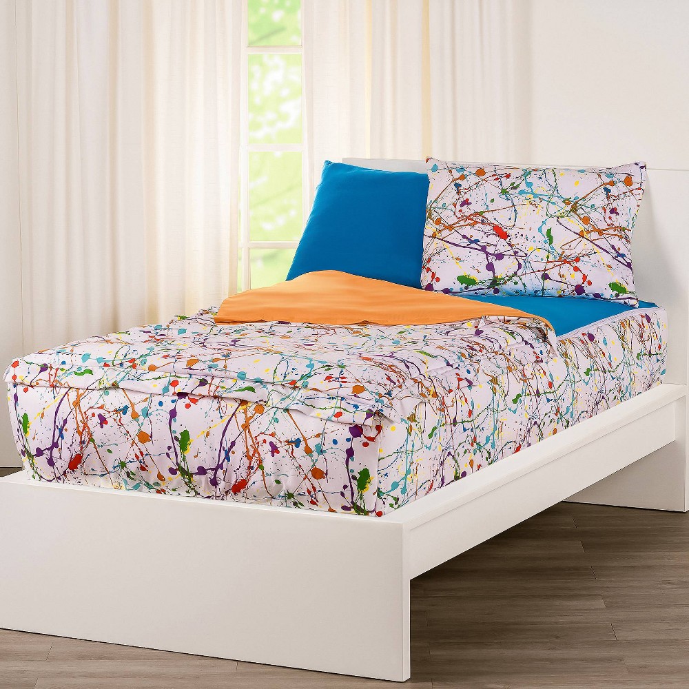 Photos - Bed Linen Full Splashed and Splattered Bunkie Deluxe Zipper Kids' Bedding Set White - SIScovers: Microfiber, 7-Piece, Abstract Pattern
