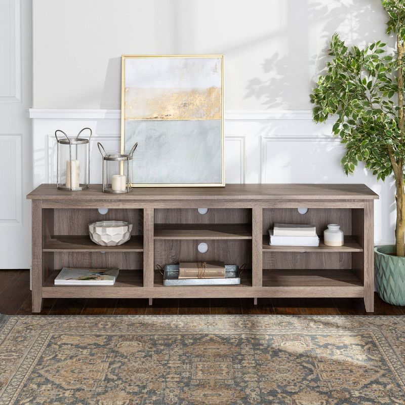 Transitional 6 Cubby Wood Open Storage Wood TV Stand for TVs up to 80"- Saracina Home, 3 of 16