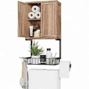 Wall Cabinet with 2 Door and Adjustable Shelves, Farmhouse Style Over Toilet Bathroom Laundry Room Storage in Rustic Brown - 1 of 4