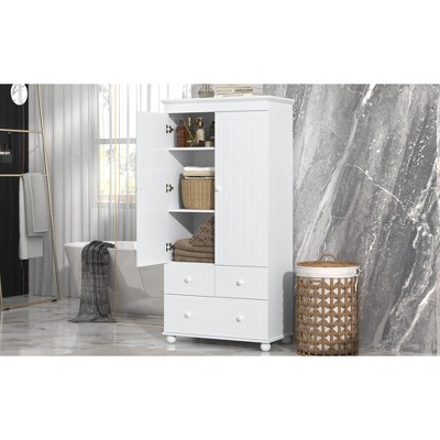 TIRAMISUBEST Tall Storage Cabinet with Three Drawers for Bathroom/Office, White