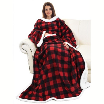 Fleece Flannel Wearable Blanket with Sleeves Arms, Super Soft Fuzzy Cozy Sleeved TV Wrap Blanket, Valentine’s Day Gifts for Her and Him - Catalonia