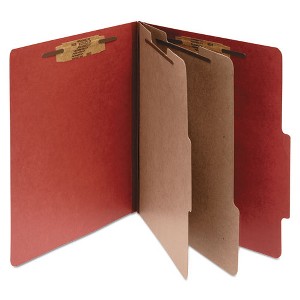 ACCO Pressboard Classification Folders, 3" Expansion, 2 Dividers, 6 Fasteners, Legal Size, Earth Red Exterior, 10/Box - 1 of 1