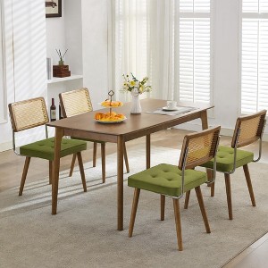 Mid Century Modern Dining Chairs Set of 2, Rattan Back & Velvet Seats, Sturdy Wood Legs for Kitchen/Dining Room - 1 of 4