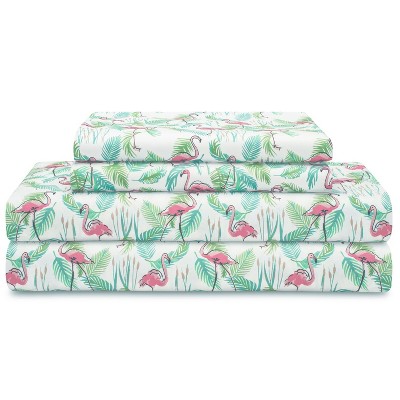 Elite Home Set of Soft Brushed Microfiber Coastal Printed Bed Sheets for Master or Guest Bedrooms, 90 GSM, Queen, Flamingo Paradise Pink