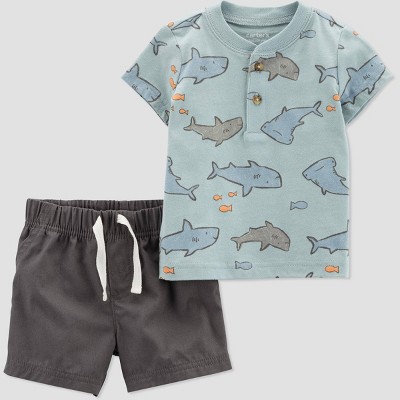 Image of Carter's Just One You®️ Baby Boys' Fish Top and Bottom Set - Blue/Gray 6M