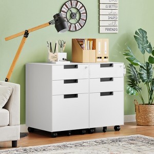 Mlezan 3-Drawer Mobile File Cabinet: Lockable, Under-Desk Metal Storage for Letters/Legal/A4.  Fully Assembled (Except Wheels). - 1 of 4