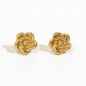 Anna-Kaci Sculpted Floral Stud Earrings with Layered Petal Detailing and Elegant Dimensional Design for a Classic Timeless Statement Look - Gold - 1 of 4