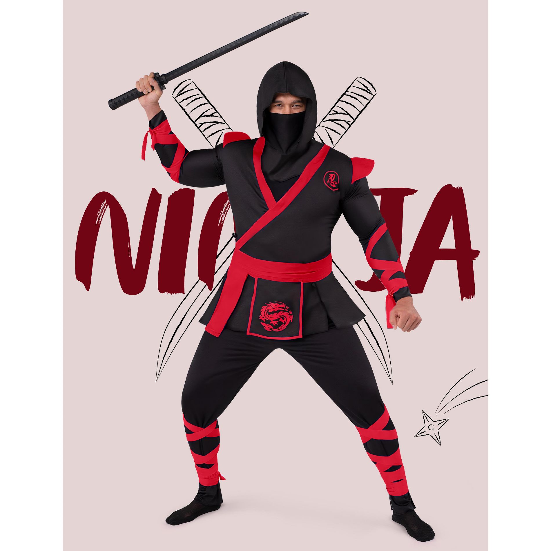 Joyfy Men's Classic Ninja Costume Set with Hood & Mask | Full Black Stealth Outfit for Halloween, Cosplay
