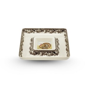 Spode Woodland 12" Square Chip and Dip - Turkey Centerpiece Serving Dish, Fine Porcelain Holiday Serveware - Dishwasher, Microwave Safe - 1 of 4