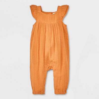 Image of Baby Girls' Ruffle Sleeve Romper - Cat & Jack™ Mustard Yellow Newborn