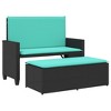 vidaXL Patio Bench with Cushions and Footstool Black Poly Rattan - 2 of 4