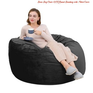 Bean Bag Chair 4FT Round Beanbag w/ Velvet Cover, Big Bean Bags Furniture for Living Room Gaming Chair Sofa Couch - 1 of 4