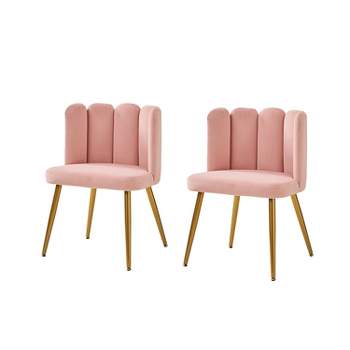 Set of 2 Felipe Contemporary Velvet Vanity Stool for Makeup Room, Dining chair, Upholstered Modern Accent Side Chairs for Living Room with Tufted Shell Back and Golden Metal Legs | ARTFUL LIVING DESIGN