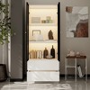 ATJafurn 23.6'' White China Cabinet Lighted Dining Cabinet Display Cabinet With Glass Doors and Drawers and LED Light For Living Room Dining Room - 2 of 4