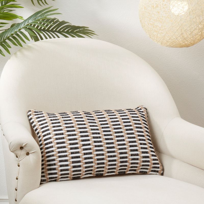 Saro Lifestyle Textured Weave Poly Filled Throw Pillow, Black, 12"x20", 3 of 4