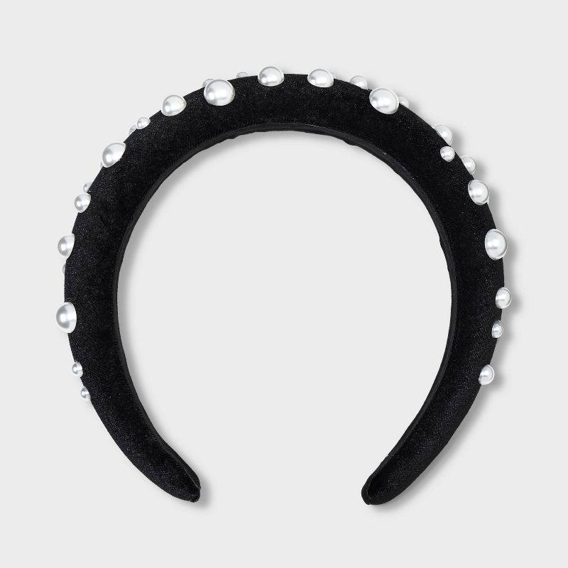 Velvet Headband - A New Day&#8482; Black/Pearl, 1 of 7