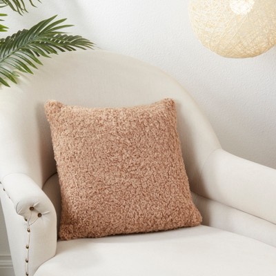 Brown Faux Lamb Fur Euro Throw Pillow Cover, 18"x18"