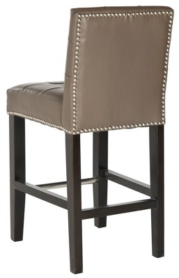 Thompson Transitional 34" Gray Leather & Wood Counter Stool with Silver Nailhead