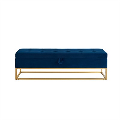 OUTSUPPLY Velvet Storage Bench with Metal Base, Multifunctional Ottoman for Bedroom, Living Room & Entryway
