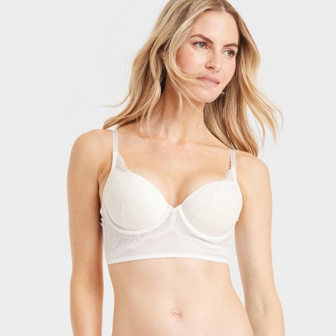 Women's Lace Demi Longline Bra - Auden™ White 40C