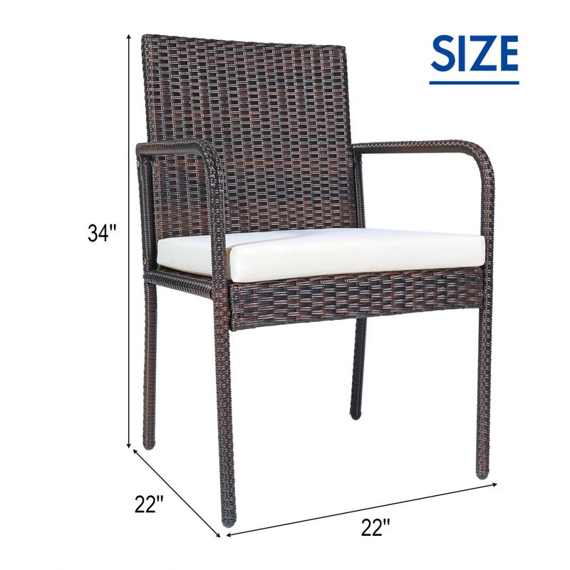 Tangkula 4-Piece Outdoor Rattan Wicker Dining Chairs with Armrests & Soft Cushions, 5 of 6