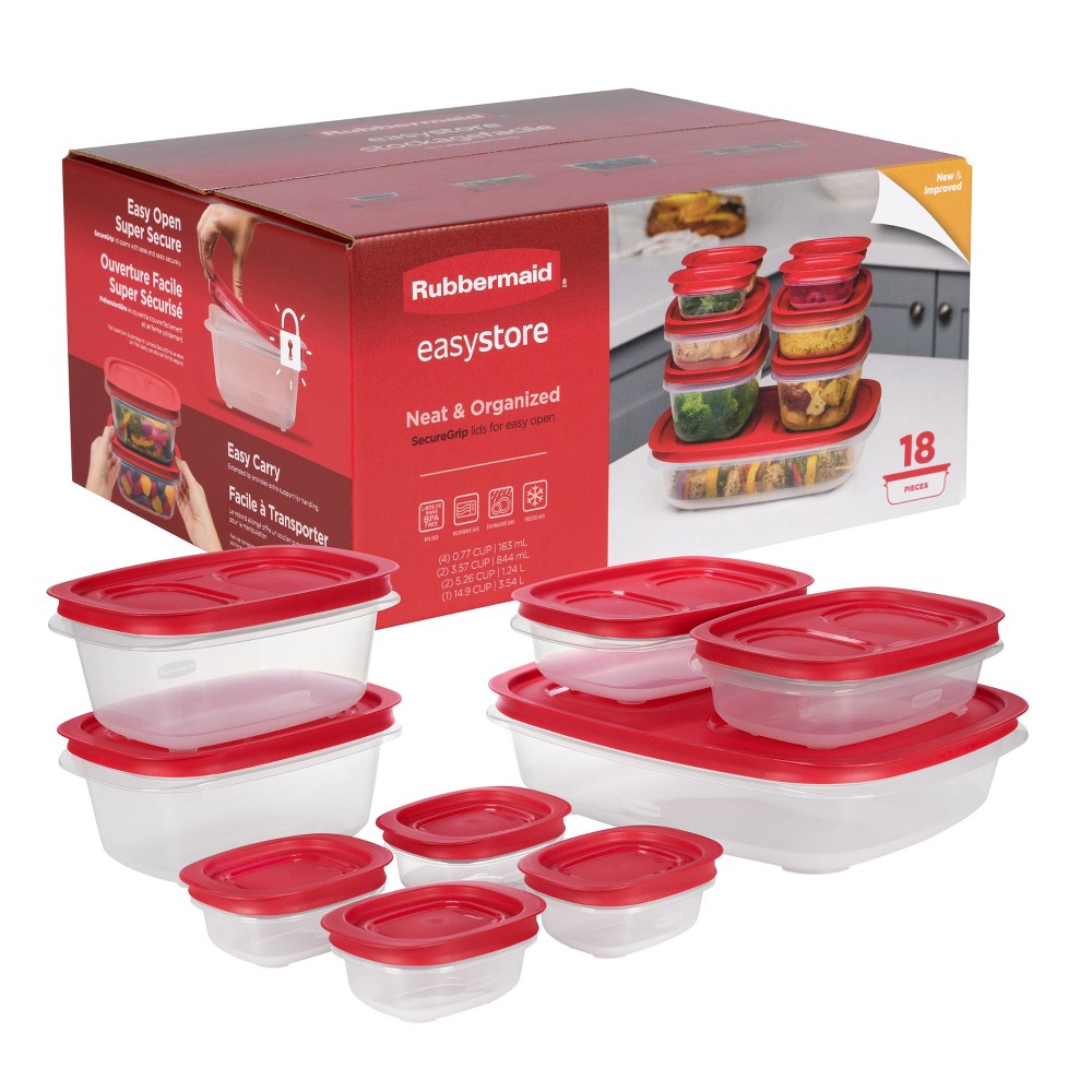 Rubbermaid 18pc Large Easy Store Rectangle Food Storage Container Set Red