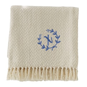 Personalization Mall Floral Wreath Embroidered Afghan Throw Blanket - 1 of 1