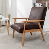 Leather-Look Microfiber Arm Chair with Tapered Solid Wood Arms and Plush Foam Cushion, Medium Classic Mid-Century Modern Design - 2 of 4
