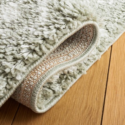 Sage and Ivory Synthetic Shag Rug with Fringe Detail