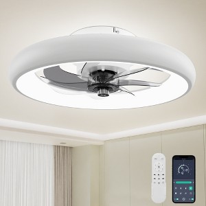 Vipbear Modern Ceiling Fans With Lights Low Profile Enclosed Flush Mount Led Ceiling Fan With Lights Dimmable Reversible Smart Fandelier Ceiling Fan - 1 of 4