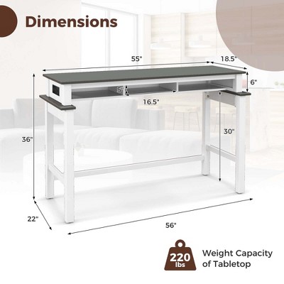 Gray and White Rubberwood Counter Height Bar Table with Storage
