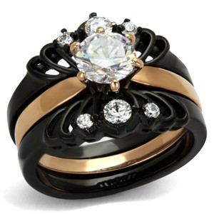 Slickblue Women’s Wedding Ring Set, Stainless Steel with Gold & Black Finish, Clear CZ Center Stone, Sizes 5-10 - 1 of 4