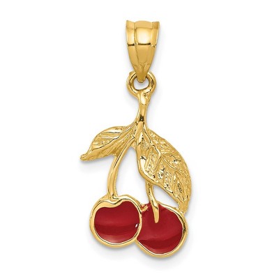 Black Bow Jewelry 14k Yellow Gold Red Enameled Cherries Pendant
