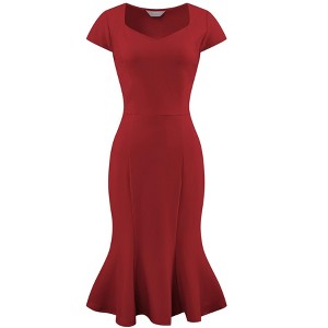 Hobemty Women's Vintage Cap Sleeve Sweetheart Neck Fishtail Dress - 1 of 4