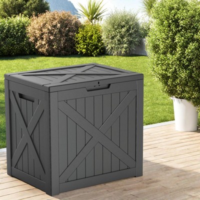 Maggift Deck Box, 32GAL Outdoor Storage Box, Patio Gardening Tools, Water and UV Resistant for Patio, Garden, Lawn, Black, 22.05"*17.13"*20.87"