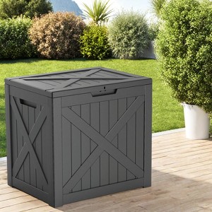 Maggift Deck Box, 32GAL Outdoor Storage Box, Patio Gardening Tools, Water and UV Resistant for Patio, Garden, Lawn, Black, 22.05"*17.13"*20.87" - 1 of 4